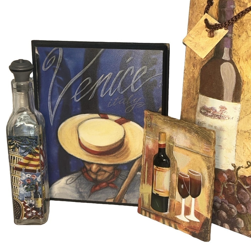 🍀 3 for $25 Kitchen Decor Wine Bar Accessories Set Rustic Italian wall art